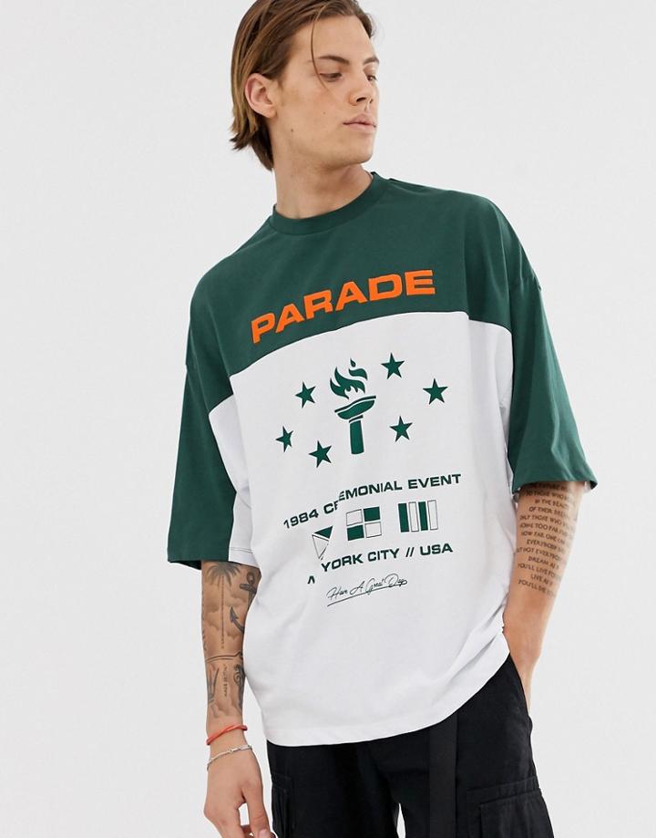 Asos Design Ovesized T-shirt Text And Contrast Panels - White