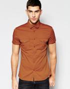 Asos Skinny Military Shirt In Rust With Short Sleeves - Rust