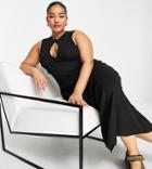Asos Design Curve Ribbed Sleeveless Midi Dress With Keyhole Detail In Black