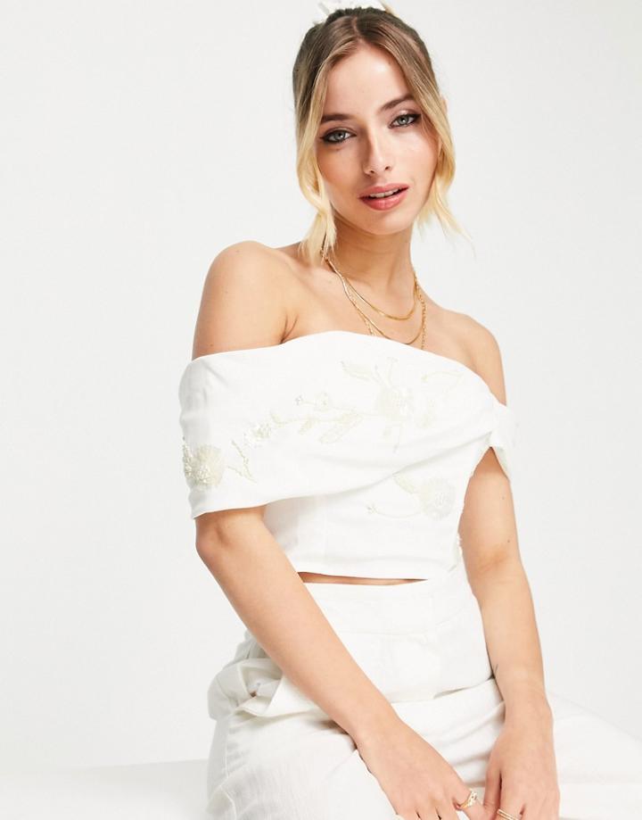Hope & Ivy Bridal Top In Ivory - Part Of A Set-white
