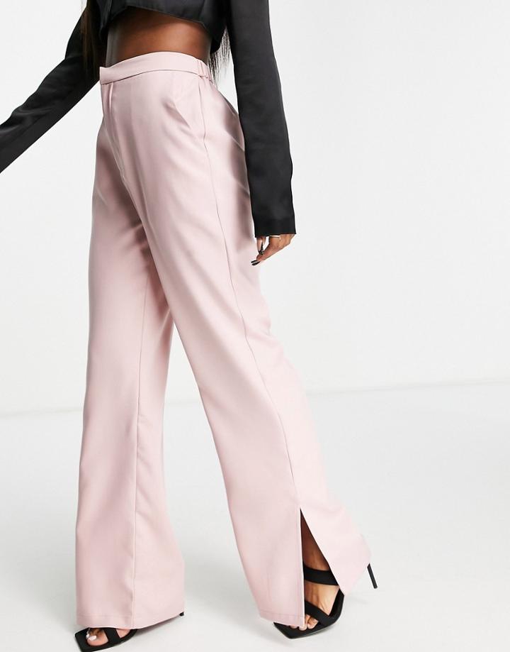 In The Style X Dani Dyer Straight Leg Pants With Side Splits In Dusky Mauve - Part Of A Set-pink