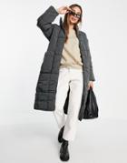 Asos Design Quilted Longline Padded Coat In Charcoal-grey