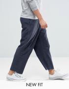 Asos Wide Cropped Pants With Raw Hem In Navy Cord - Navy