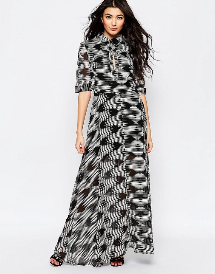 Liquorish Maxi Shirt Dress In Geo Wave Print