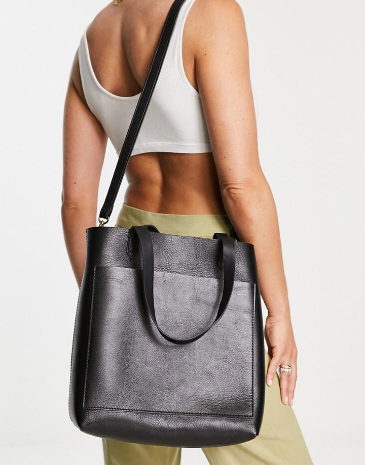 Madewell Medium Leather Tote Bag In Black