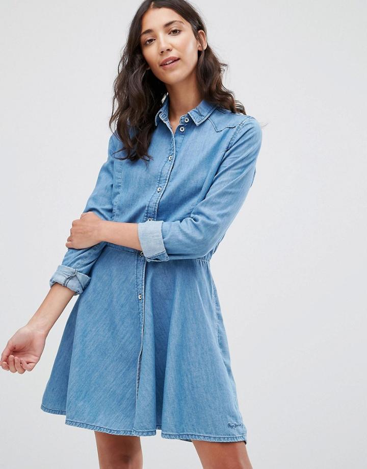 Pepe Jeans Silvy Denim Shirt Dress - Blue