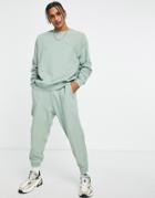 Asos Design Oversized Sweatpants With Wavy Ribbed Panels In Washed Green - Part Of A Set