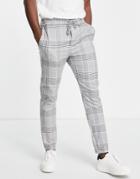 Only & Sons Slim Tapered Smart Pants In Gray Check