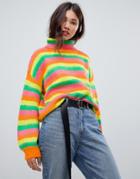 E.l.k Roll Neck Sweater In Fluffy Neon Knit - Yellow
