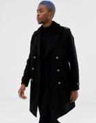 Asos Design Wool Mix Trench Coat With Fleece Collar In Black - Black