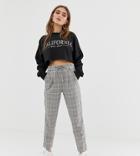 Only Petite Check Pants With Tie Waist - Gray