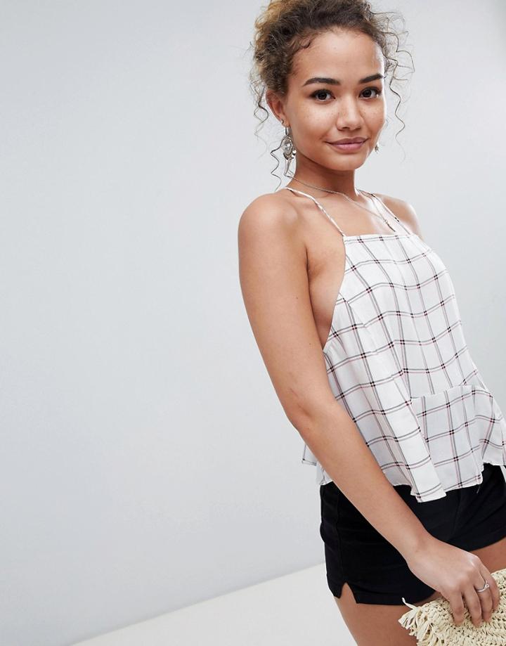 En Creme Sleeveless Check Print Halterneck Top - White