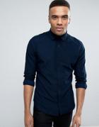 Esprit Shirt In Slim Fit With Jacquard Stitch Detail - Navy