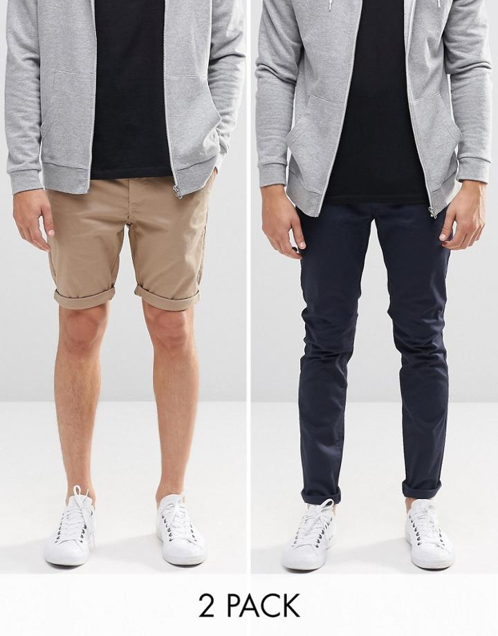 Asos Skinny Chinos And Skinny Chino Shorts 2 Pack Save 16%