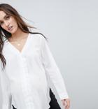 Asos Design Maternity Long Sleeve V Neck Blouse-white