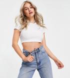 Asos Design Petite Fitted Top In Waffle In White