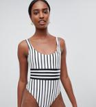 Asos Design Tall Recycled Contrast Mono Stripe Swimsuit-multi