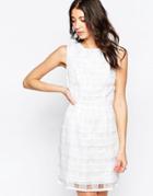 Lavand Textured Grid Shift Dress - White