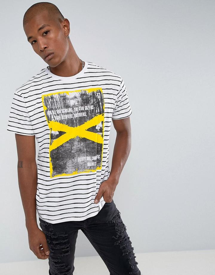 Night Addict Stripe Print T-shirt - White