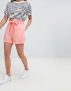 Asos Design Tailored Linen Casual Short With Tie Waist - Pink