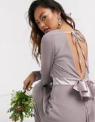 Tfnc Bridesmaids Long Sleeve Bow Back Maxi Dress In Gray-grey