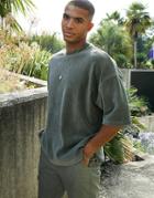 Asos Design Oversized T-shirt In Khaki Ribbed Velour Cord-green