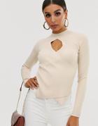 4th & Reckless Ribbed Wrap Sweater With Keyhole In Mocha - Beige