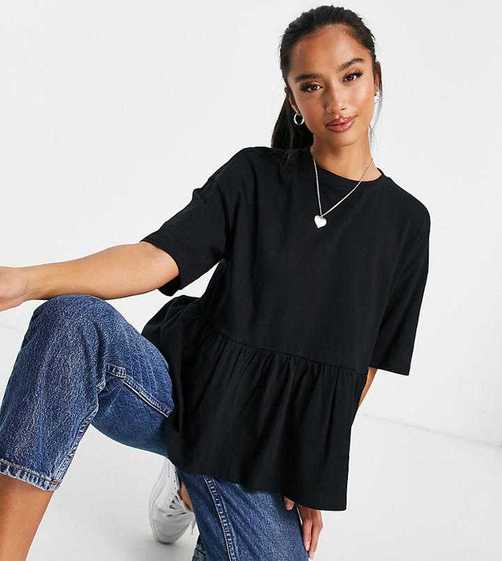 Asos Design Petite Oversized Casual Smock Top In Black