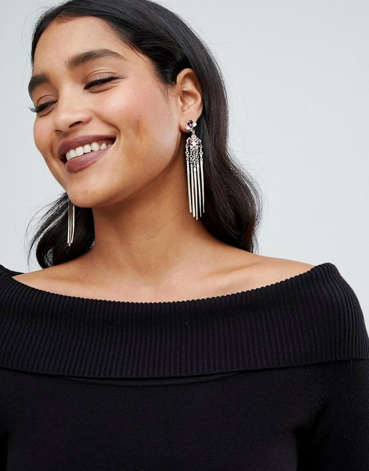 Lipsy Drop Statement Tassel Earrings With Jewel Embellishment In Rose Gold - Gold
