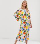 Asos Design Maternity Asymmetric Sleeve Maxi Dress In Bright Floral Print - Multi