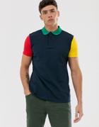 Asos Design Pique Polo Shirt With Contrast Sleeves In Navy - Navy