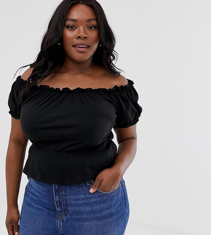 New Look Curve Milkmaid Top In Black - Black