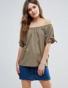 B.young Short Sleeve Top With Tie Detail - Green