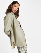 Topshop Faux Leather Oversized Shirt Jacket In Putty-neutral