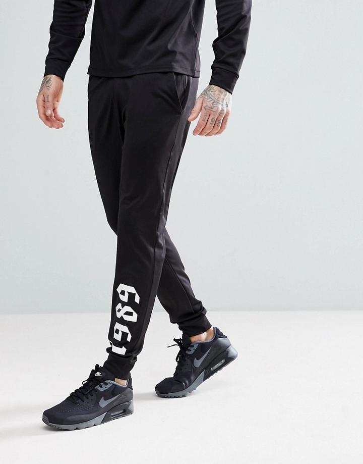 Asos Skinny Poly Tricot Joggers With Print - Black