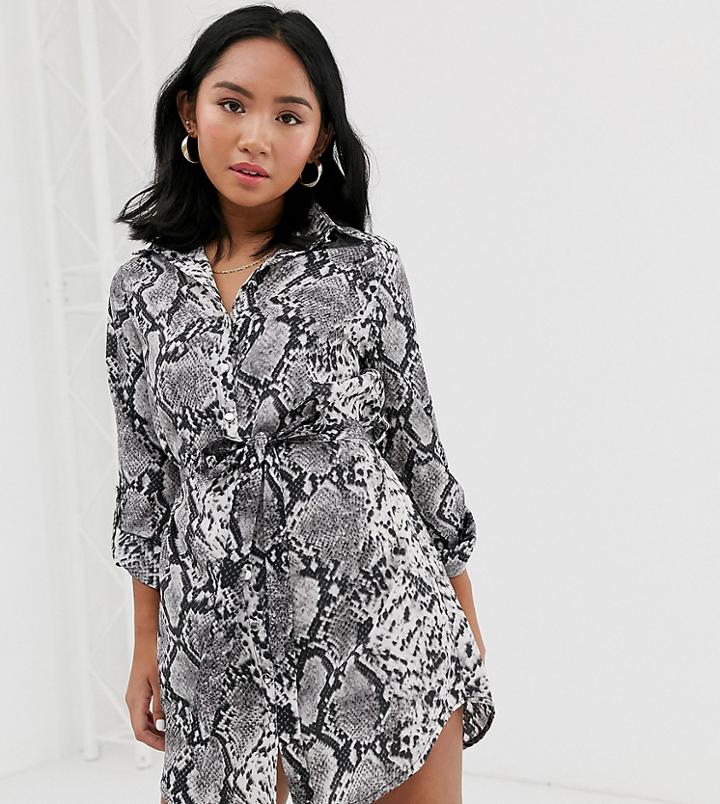 Parisian Petite Shirt Dress In Snake Print - Gray