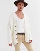 Asos Design Oversized Ribbed Cardigan In Off White-beige