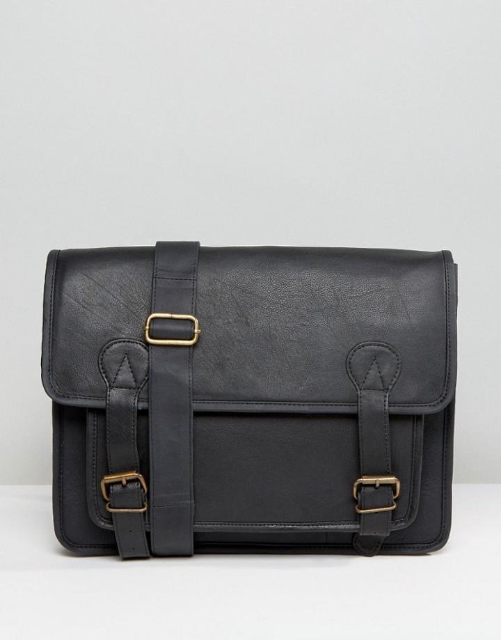 Reclaimed Vintage Leather Satchel In Black - Black