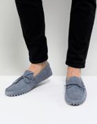 Asos Design Driving Shoes In Blue Suede With Tie Front