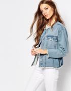 Waven Hanna Crop Denim Jacket With Raw Edge Detail - Blue