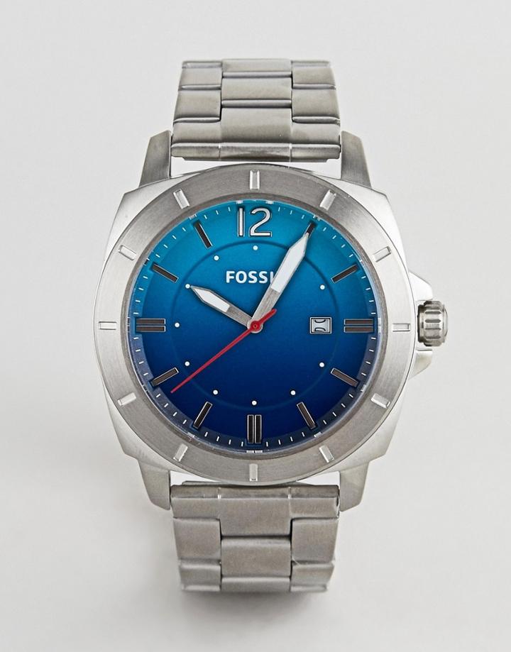 Fossil Bq2344 Mens Stainless Steel Watch With Blue Dial - Silver