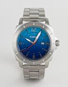 Fossil Bq2344 Mens Stainless Steel Watch With Blue Dial - Silver
