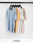 Soul Star 5 Pack T-shirts In White, Clay, Pale Blue, Sea Foam Green, Dusty Pink-multi
