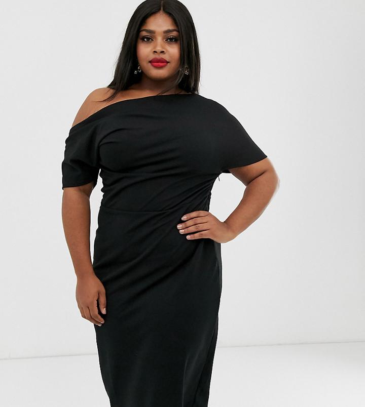 Asos Design Curve Pleated Shoulder Pencil Dress-black