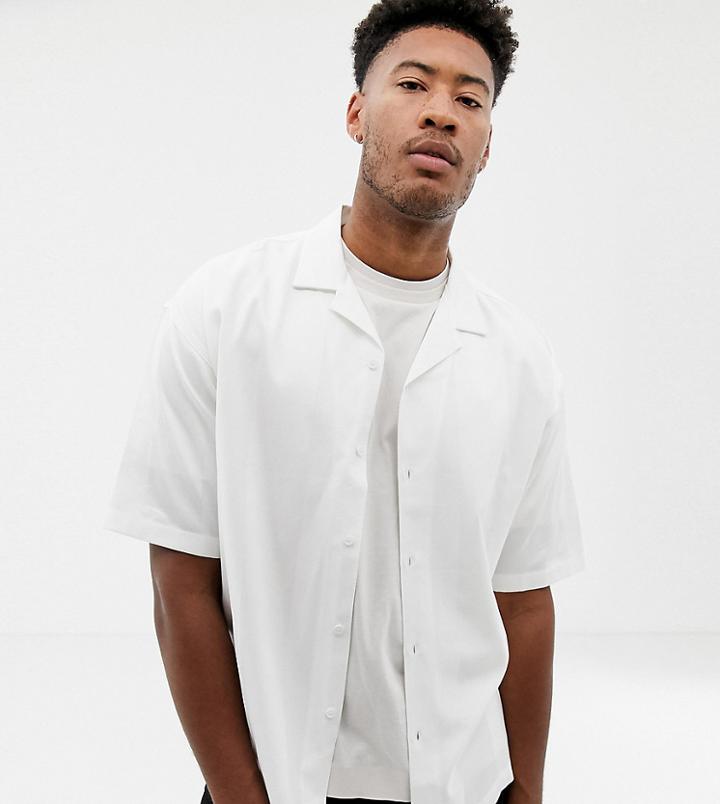 Asos White Tall Boxy Shirt In White Shadow Stripe