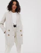 Asos Design Linen Coat With Contrast Buttons-stone