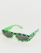 Asos Design Flat Top Visor Sunglasses With Angled Lens In Neon Snake - Green