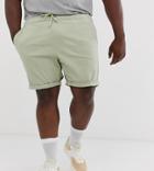 Asos Design Plus Slim Chino Shorts With Elastic Waist In Light Green - Green