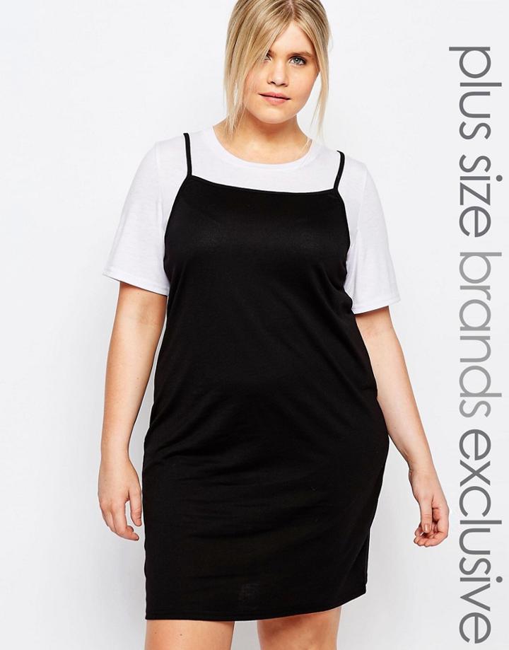 One Day Plus 2-in-1 Contrast T-shirt Dress - Black