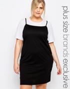 One Day Plus 2-in-1 Contrast T-shirt Dress - Black